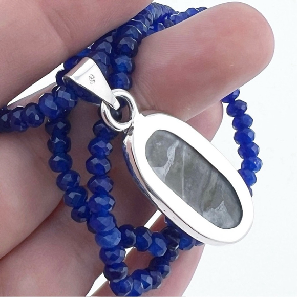 SALE❗️Jewelry Set Ring Size 8 Blue Scheelite Pendant Sterling Silver 925 - Picture 7 of 12